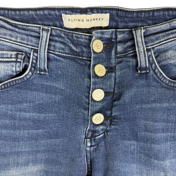 Flying Monkey Button-Front Skinny Jeans Sz 26 Dark Wash Denim - Picture 3 of 9